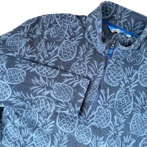 Chubbies Mens Quarter Zip Fleece Pullover Tonal Pineapple Navy Lightweight Large